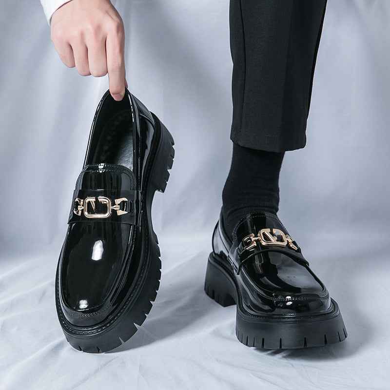 Summer Glossy Breathable Hidden Heel Platform Loafers Small Leather Shoes