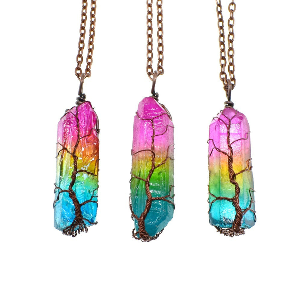 Hot Selling Stone Crystal Pillar Tree Of Life Pendant Ins Fashion Necklace by Mirlaine Univers