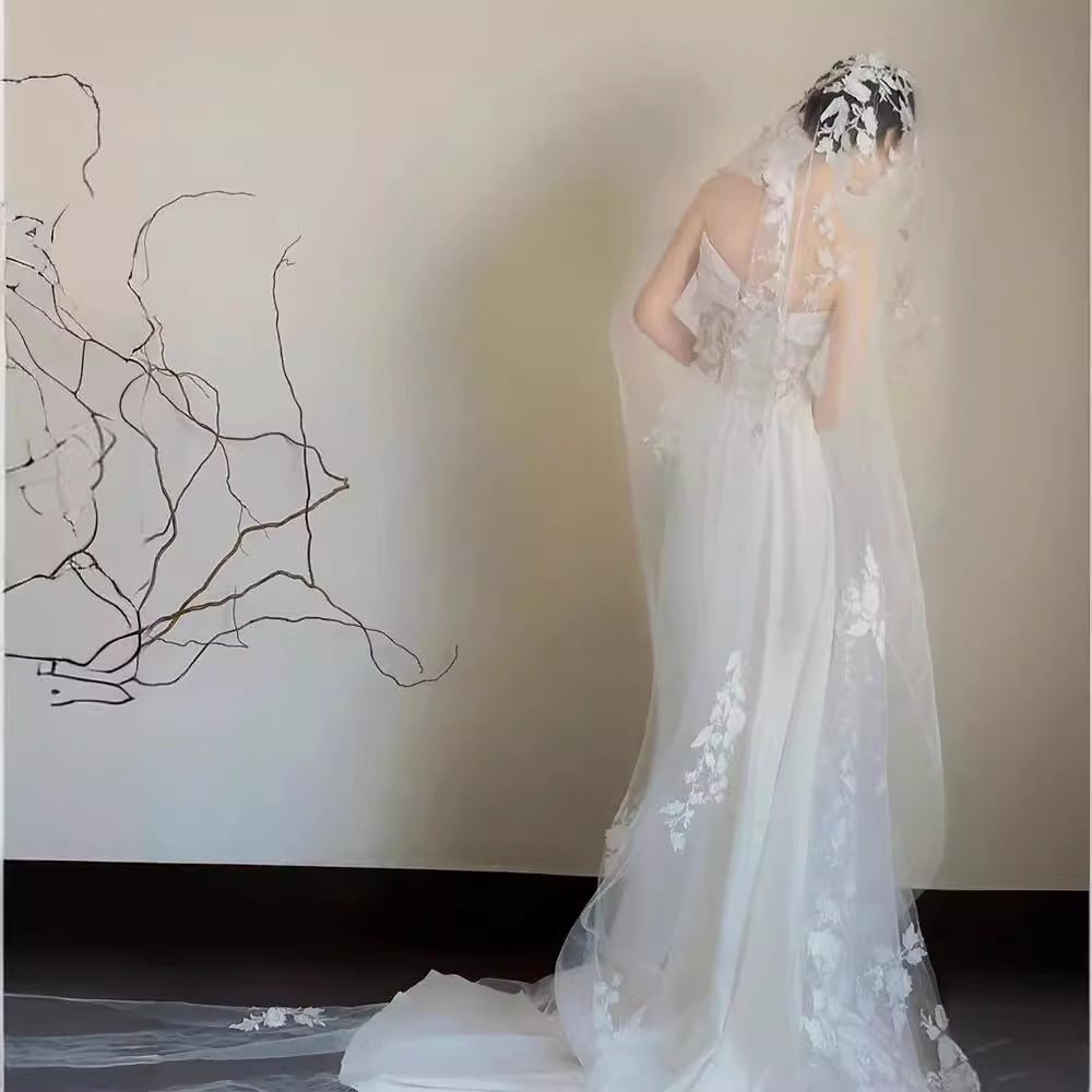 Satin Lace Wedding Veil Tube Top Fishtail Wedding Dress by Mirlaine Univers