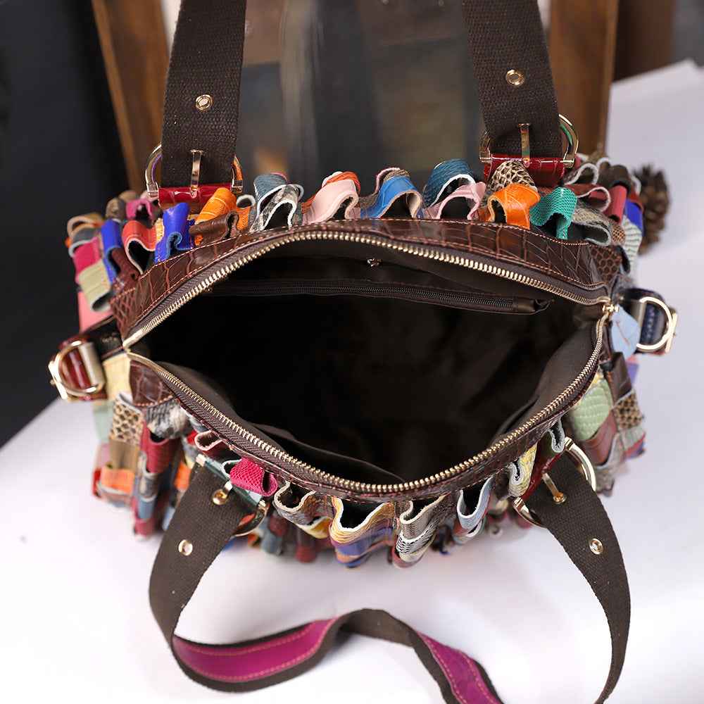 Woven Large-Capacity Cowhide Shoulder Tote Bag For Women