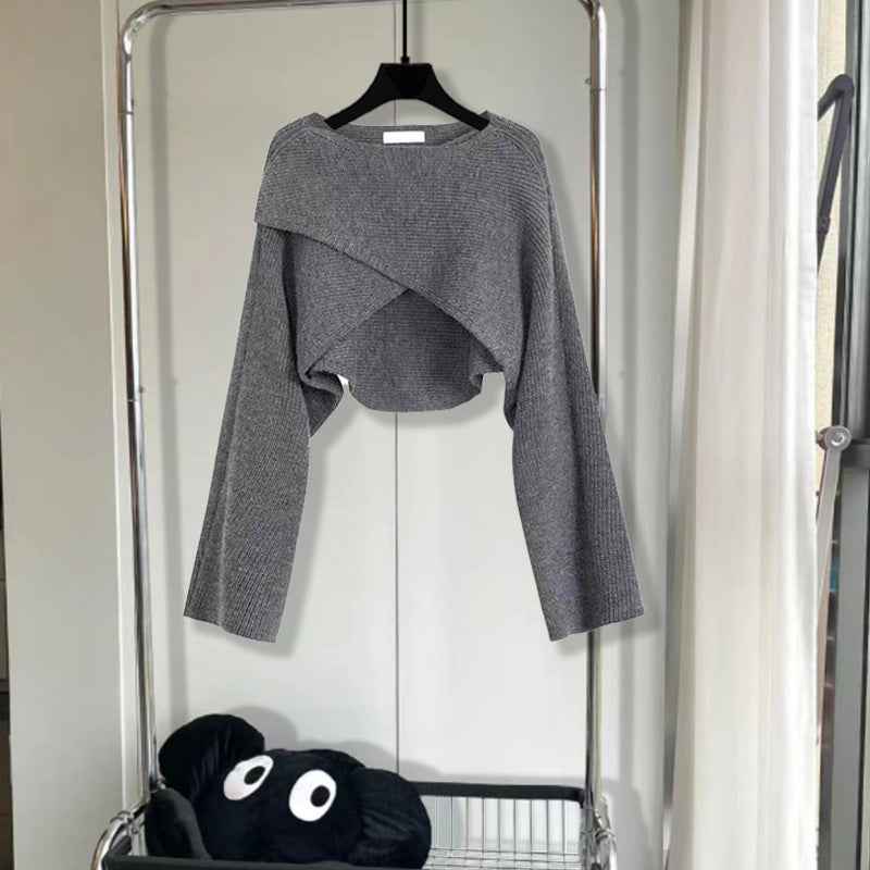 Knitted Cropped Sweater For Outerwear In Winter