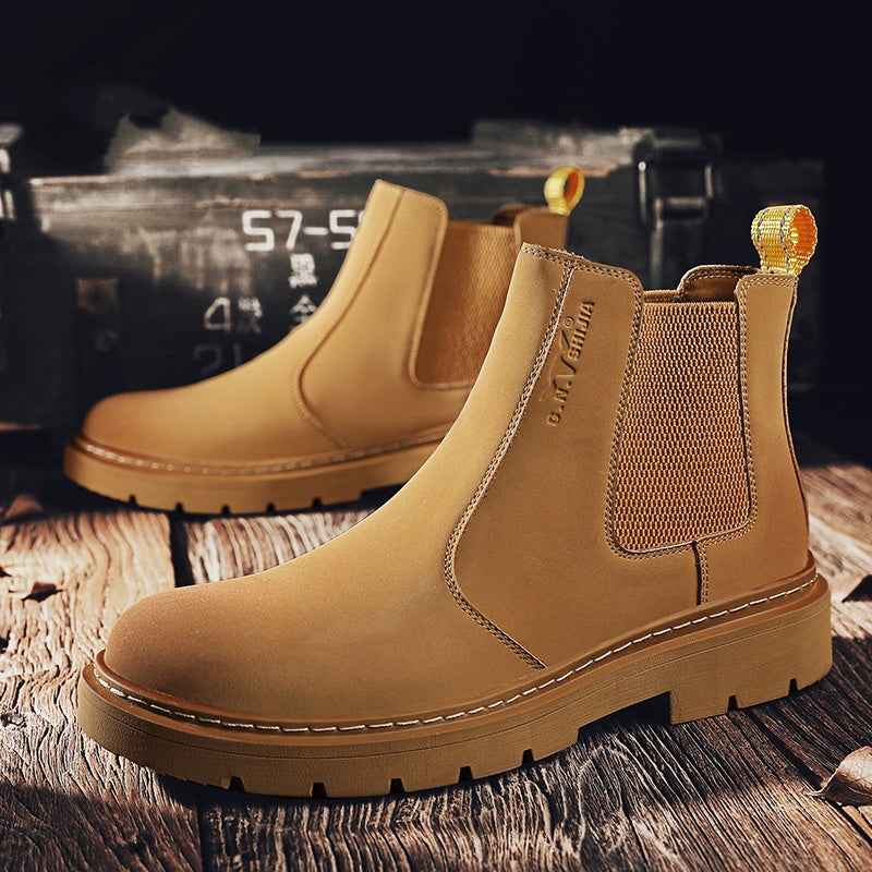 New Autumn And Winter British Style Rhubarb Worker Boot Thick Bottom High Top Smoke Pipe