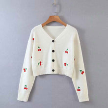 Long sleeve V-neck Straight Cherry Embroidered Cardigan Ssweater