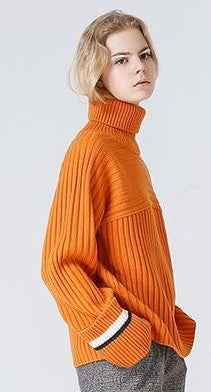 High necked stripes stripes sleeves loose sleeves sweaters