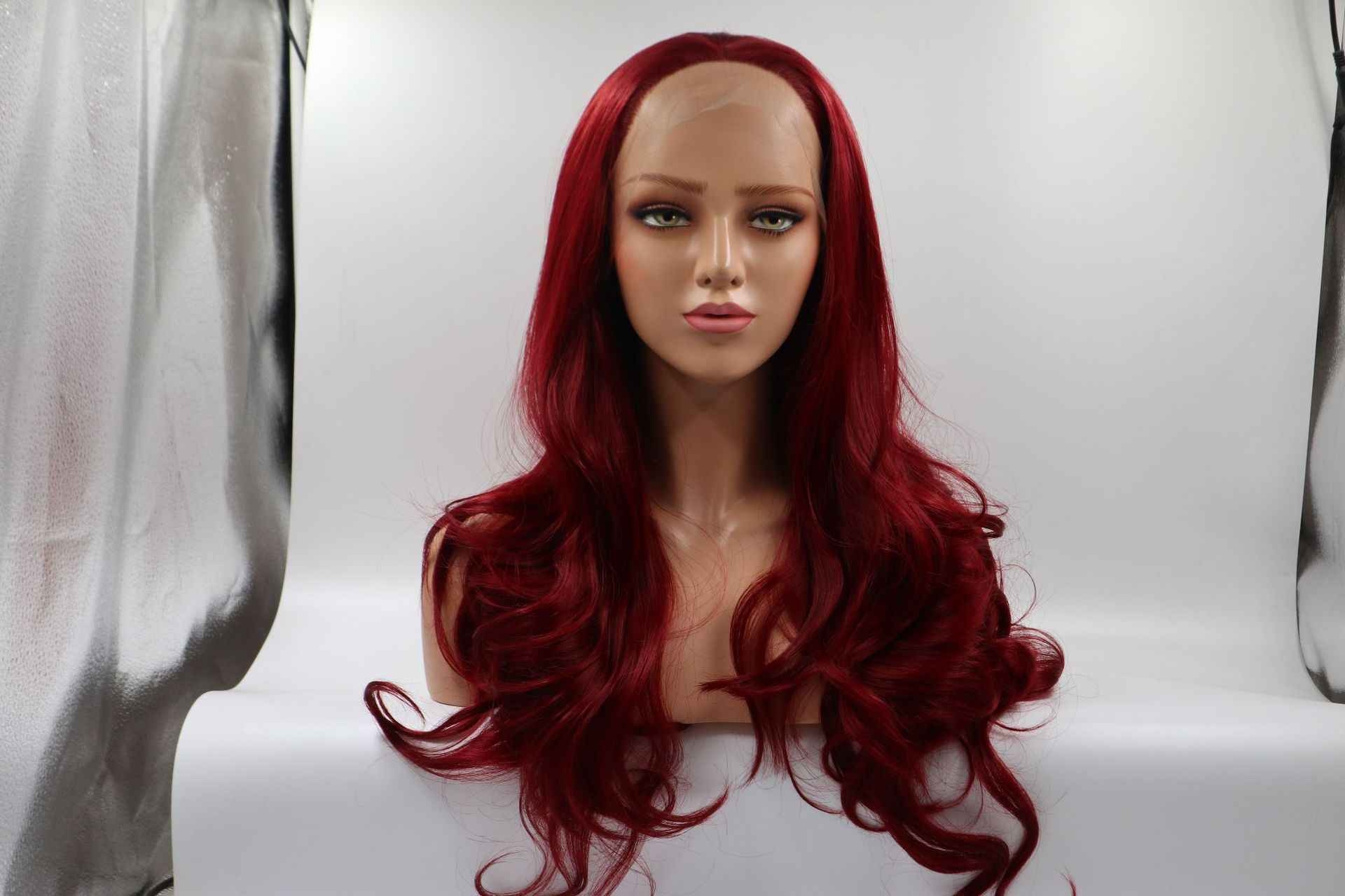 Burgundy front lace chemical fiber wig