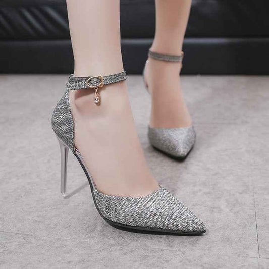 Sandals Women Beaded Buckle Pointed Heel