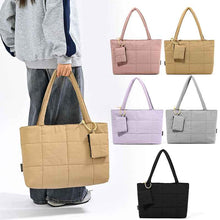Womens Solid-Color Versatile Plaid Tote Bag