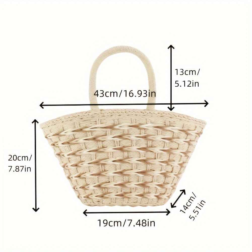 Color-Block Womens Handwoven High-Capacity Shoulder Beach Basket Bag For Vacation
