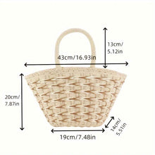 Color-Block Womens Handwoven High-Capacity Shoulder Beach Basket Bag For Vacation
