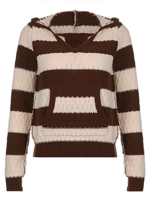 Rapcopter Prepply Kawaii Sweaters Striped Hooded Jumpers Vin