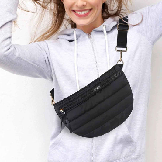 Womens Casual Quilted Solid-Color Down Waist Bag Shoulder Bag