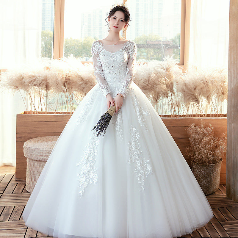 Long Sleeve Wedding Dress New Bride Trailing by Mirlaine Univers