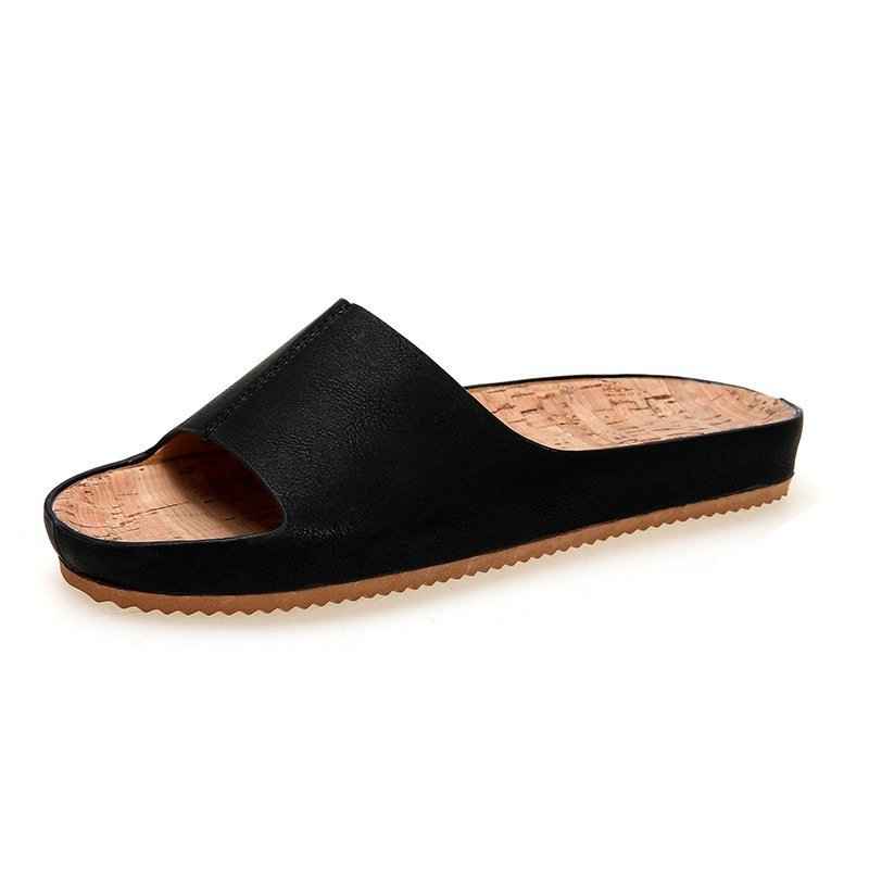 Large Size Retro Wood Grain Flat Sandals Women