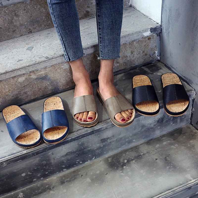 Large Size Retro Wood Grain Flat Sandals Women