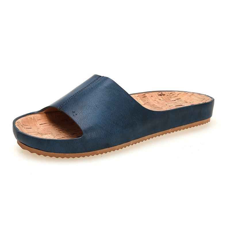 Large Size Retro Wood Grain Flat Sandals Women