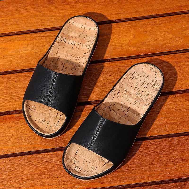 Large Size Retro Wood Grain Flat Sandals Women