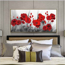 Nordic Style Oil Painting Red Flower Rose Poppy Living Room Bedroom Hanging Painting