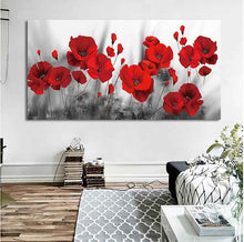Nordic Style Oil Painting Red Flower Rose Poppy Living Room Bedroom Hanging Painting