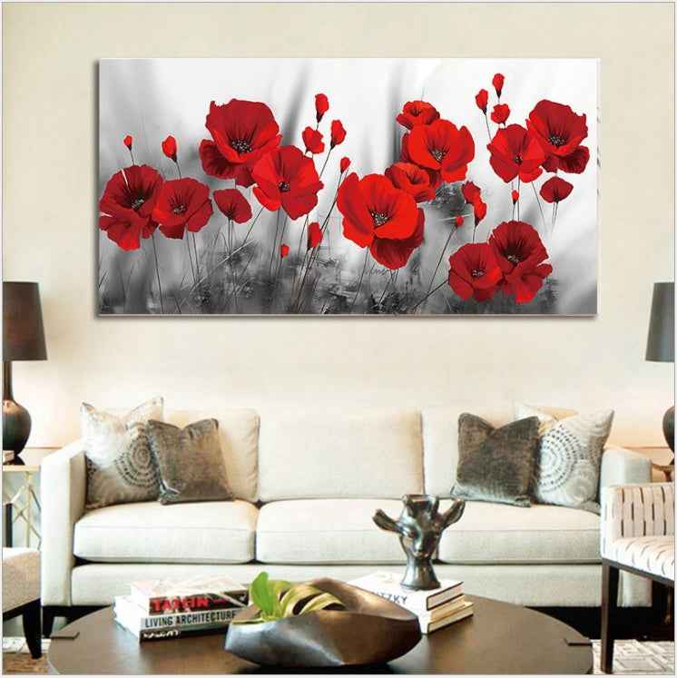 Nordic Style Oil Painting Red Flower Rose Poppy Living Room Bedroom Hanging Painting
