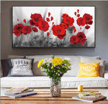 Nordic Style Oil Painting Red Flower Rose Poppy Living Room Bedroom Hanging Painting