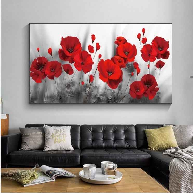 Nordic Style Oil Painting Red Flower Rose Poppy Living Room Bedroom Hanging Painting