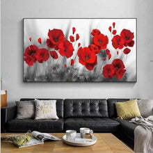 Nordic Style Oil Painting Red Flower Rose Poppy Living Room Bedroom Hanging Painting