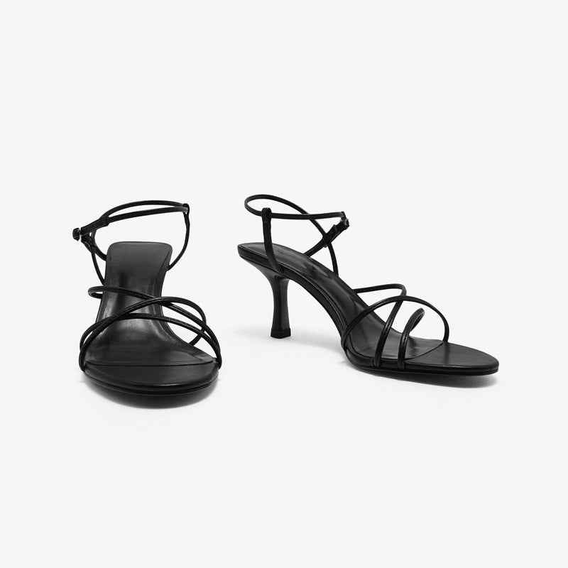Simple Diagonal Strap High Heel Open Toe Sandals Women's Slim Heel
