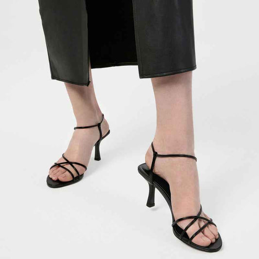 Simple Diagonal Strap High Heel Open Toe Sandals Women's Slim Heel
