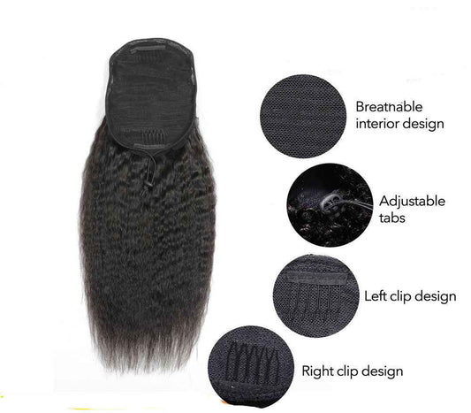 Kinky Straight Human Hair With A Ponytail In The Hair