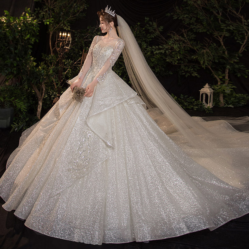 Wedding Evening Dress New Bride French Temperament Dream Long-sleeved Retro Big Tail by Mirlaine Univers