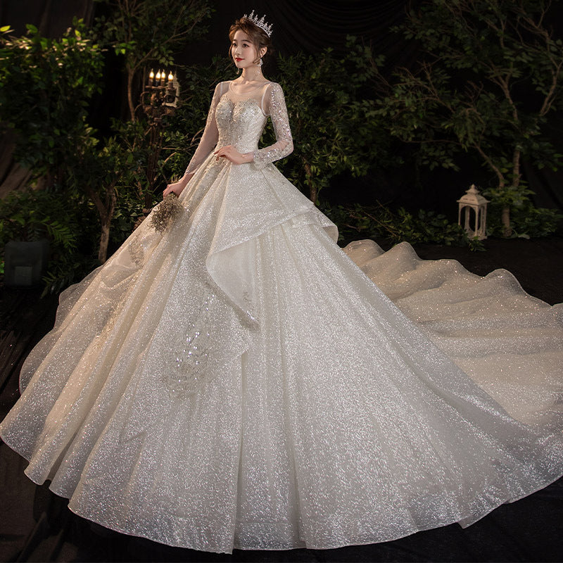 Wedding Evening Dress New Bride French Temperament Dream Long-sleeved Retro Big Tail by Mirlaine Univers