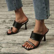 Stiletto High Heels Square Toe Sandals With Rhinestone Outer Wear Sandals And Slippers Women