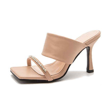 Stiletto High Heels Square Toe Sandals With Rhinestone Outer Wear Sandals And Slippers Women