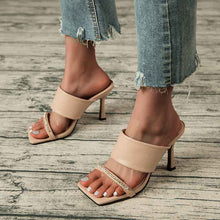 Stiletto High Heels Square Toe Sandals With Rhinestone Outer Wear Sandals And Slippers Women