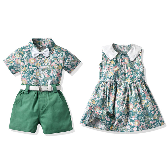 Kids Matching Beach Style Floral Print Siblings Outfit
