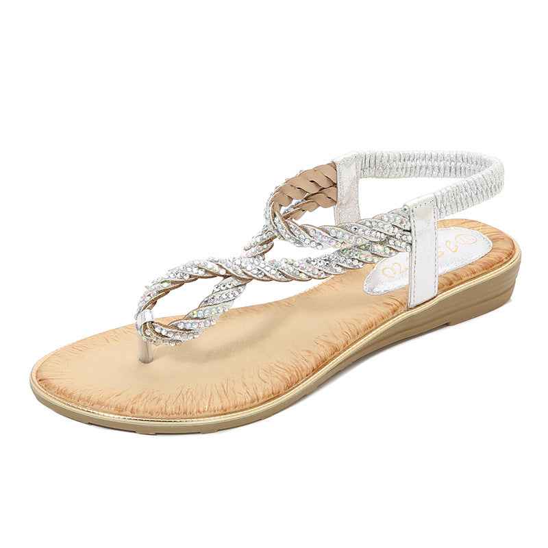 U Shaped Rhinestone Flip Flop Sandals Women Elastic Strap Sequin Sandals