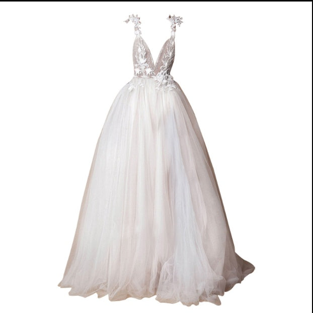 Angel Wedding Dress, Diamond Lace Collar, High Slit Bridal Tail, Open Back Light Wedding Dress by Mirlaine Univers