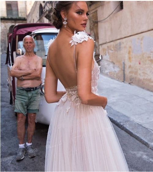 Angel Wedding Dress, Diamond Lace Collar, High Slit Bridal Tail, Open Back Light Wedding Dress by Mirlaine Univers