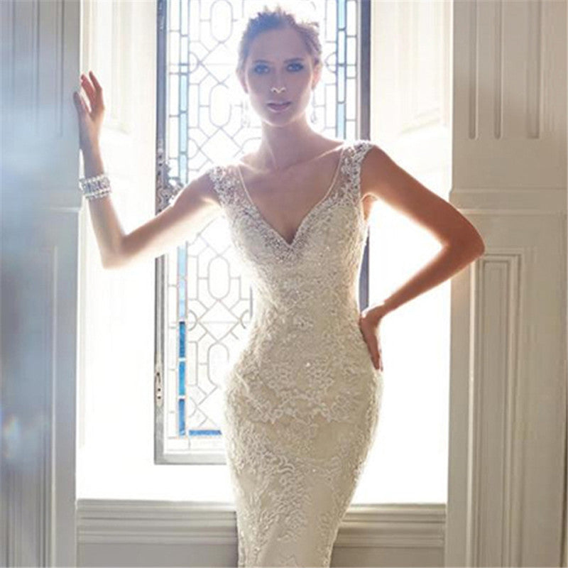 Sexy Halter Brigade Shooting Seaside Beach Location Mermaid Tail Light Wedding Dress by Mirlaine Univers