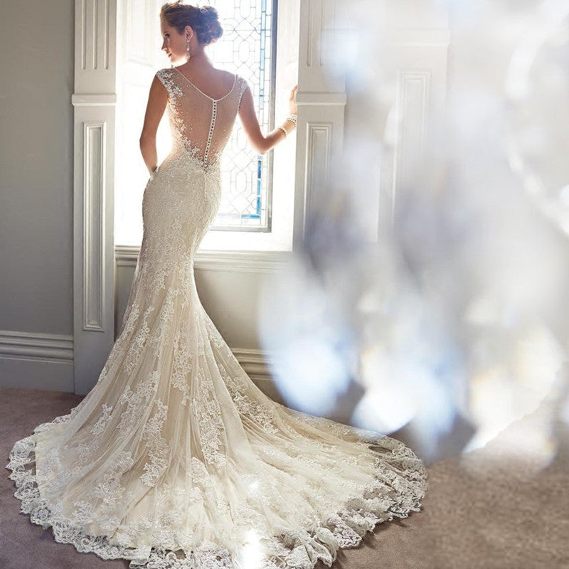 Sexy Halter Brigade Shooting Seaside Beach Location Mermaid Tail Light Wedding Dress by Mirlaine Univers