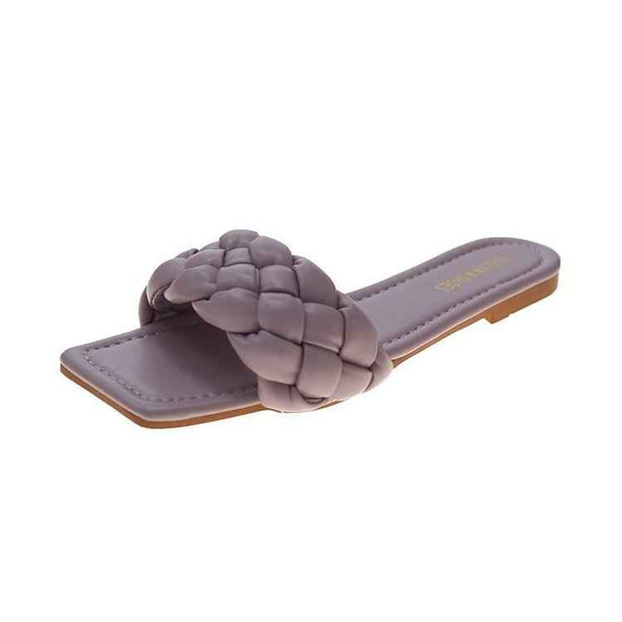 Sandales tressées et chaussons d'extérieur à semelle plate, tongs couleur bonbon pour femmes