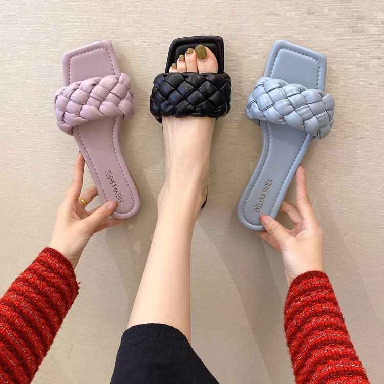 Woven Sandals And Slippers For Outer Wear Flat-Bottomed Candy Color Slippers Women