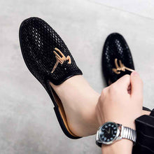 Men'S Semi-Slippers Summer Full-Drilled One-Foot Toe Capless Leather Shoes