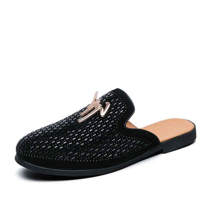 Mules d'été pour hommes en cuir perforé, bout ouvert, enfilage facile