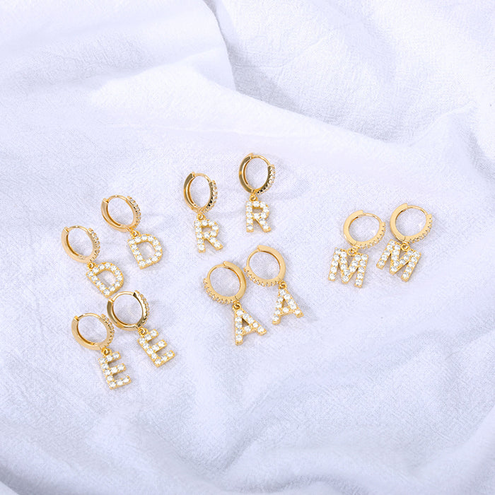Capital English Alphabet Earrings Singl  Earrings With Copper Zircon Inlaid