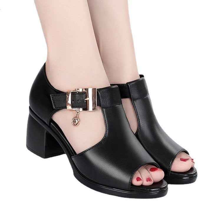 Mother Shoes Thick Heel Buckle Sandals Women
