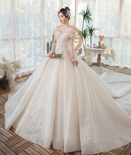 One-Shoulder Main Wedding Dress New Temperament Forest Super Fairy Dream Little Bride Han Trailing Starry Sky by Mirlaine Univers