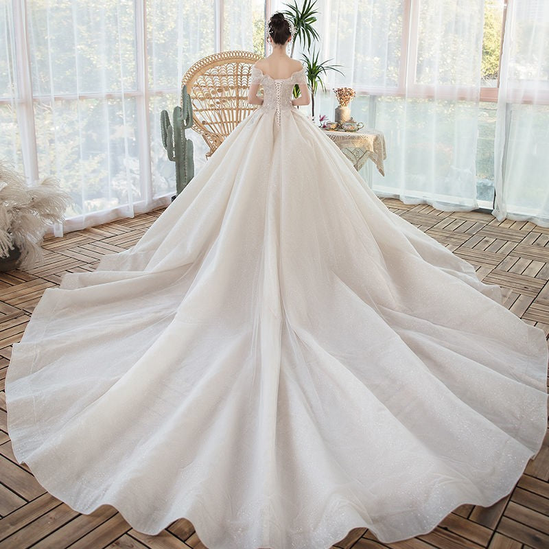 One-Shoulder Main Wedding Dress New Temperament Forest Super Fairy Dream Little Bride Han Trailing Starry Sky by Mirlaine Univers