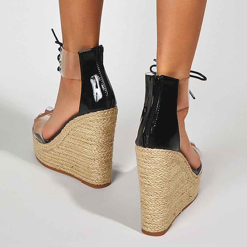 Women Wear Hemp Rope Wedges Sandals