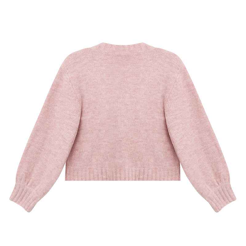 Knitted Cardigan Pink Cherry Lazy Retro Gentle Sweater